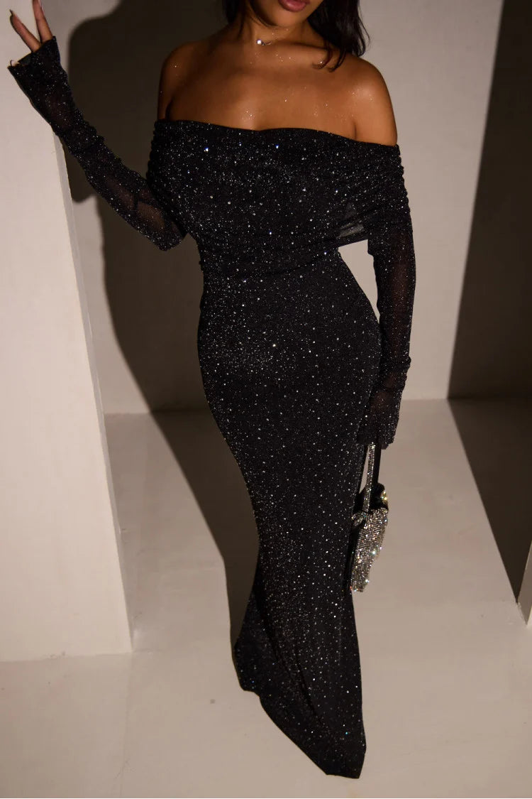 Nezo™ | Off-shoulder glitterjurk